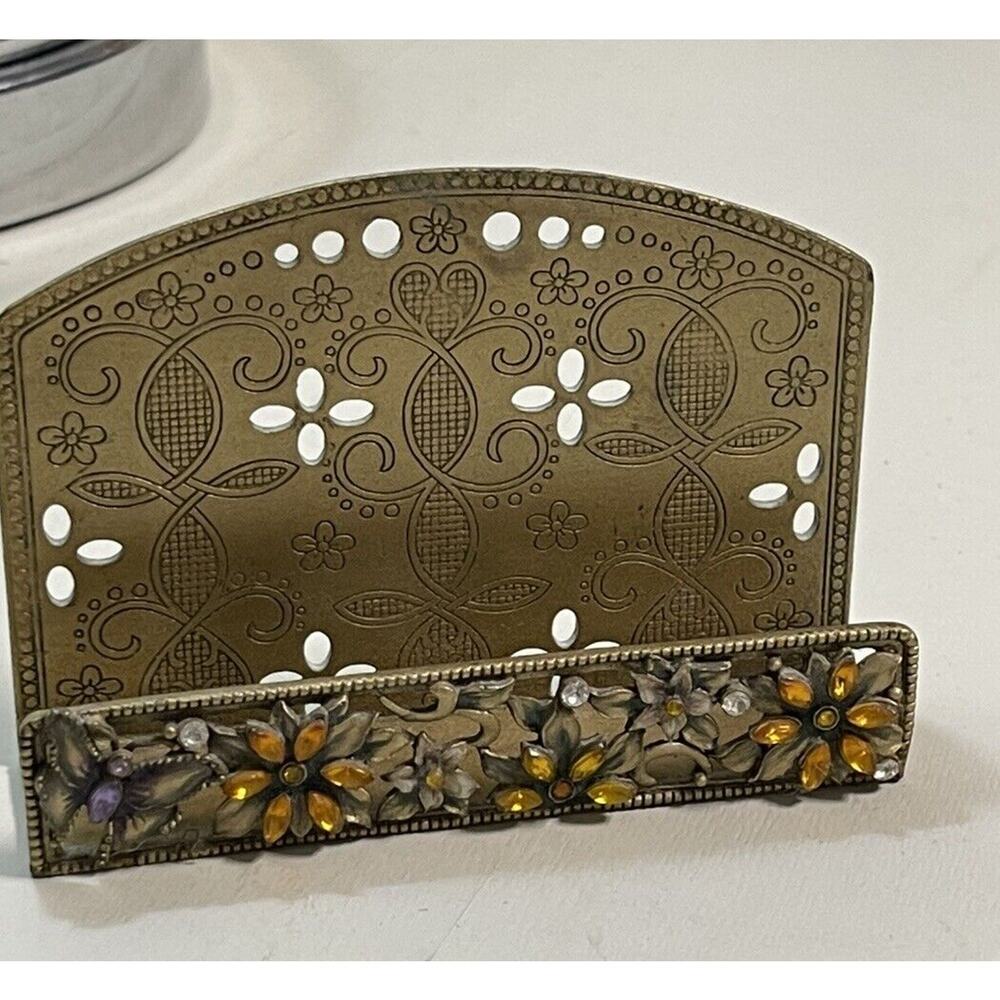 Vintage Style Heavy Butterfly & Rhinestones Enameled Business Card Holder